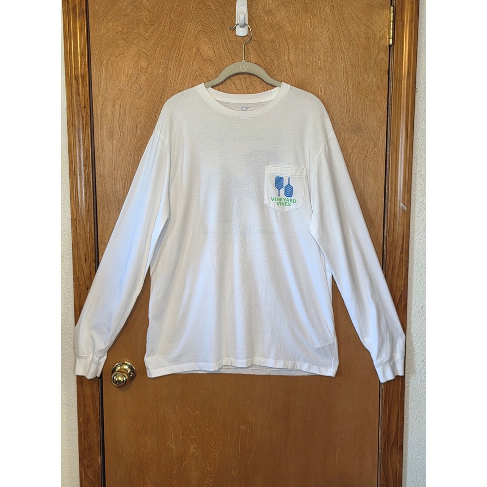 Vineyard Vines Womens Medium White Pickleball Pocket Long Sleeve Graphic T-Shirt